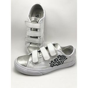 Vans Prison Issue White/silver metallic Leather sneakers, EUC, women’s 8.5
